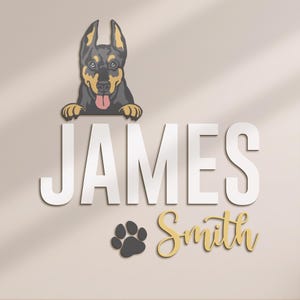 Nom personnalisé 3D en bois pour chambre d&#39;enfant Dobermann, nom de chien personnalisé, décoration murale en bois, décoration de douche de bébé, cadeau unique pour chambre d&#39;enfant, fille garçon