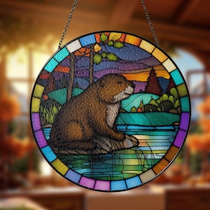 Stained Otter Animal Suncatcher Sea Otter Light Catcher Window Hangings House Decoration House Decor Animal Lover Gift New House Sign