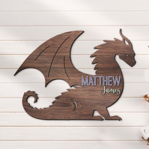 Custom Dragon 3D Kid Wood Nursery Name Sign Personalized Large Dragon Lover Wooden Wall Decor Baby Shower Boy Birthday Gift