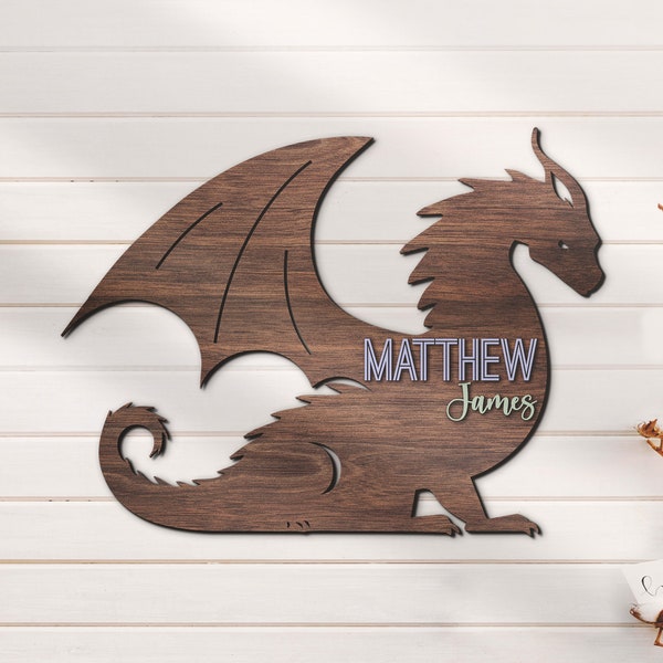 Custom Dragon 3D Kid Wood Nursery Name Sign Personalized Large Dragon Lover Wooden Wall Decor Baby Shower Boy Birthday Gift