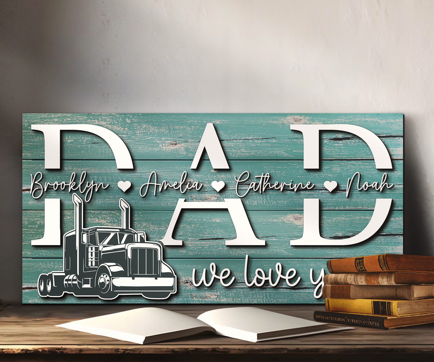 Custom Truck Driver Dad Kids Name Wood Sign Personalized - Etsy