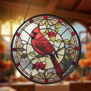 Red Cardinals Stained Glass Suncatcher Window Hanging Decor, New House Decor, Bird Lover Gift , Holiday Ornament, Christmas Bird Windchimes