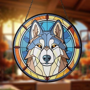 Stained Glass Husky Dog Decor Pet Memorial Suncatcher Siberian Husky Pet Sympathy Gift Engraved Sled Dog Love  Birthday Gift Wall Hanging