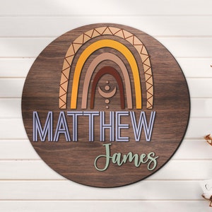 Custom Boho Rainbow 3D Wood Nursery Name Sign Personalized Large Wooden Above Crib Decor Baby Shower Boy Girl Birthday Gift