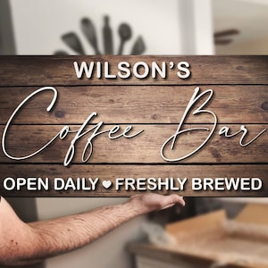 Custom Coffee Bar Family Last Name Wood Personalized Coffee Bar Accessories Gift For Home Decor Coffee Bar Name Sign