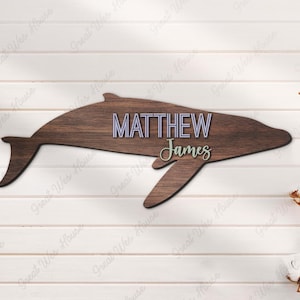 Custom Whale 3D Kid Wood Nursery Name Sign Personalized Large Beach Whale Lover Wooden Wall Decor Baby Shower Boy Birthday Gift