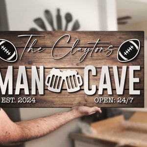 Letrero de madera personalizado con nombre para cueva de hombre, letrero de madera personalizado para pub, bar, fútbol, cabaña de madera, decoración rústica para habitación, sótano, bar, regalo de Navidad