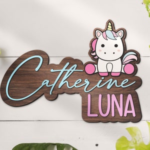 Letrero de madera personalizado con nombre de unicornio para guardería, divertido y personalizado, decoración de cuna para el hogar, baby shower, cumpleaños, habitación de niño y niña, regalo