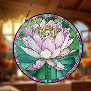 Lotus Flower Stained Glass Suncatcher Window Hanging Decor, New House Decor, Flower Lover, Gift For Mom, Flower Ornament, Lotus Windchimes