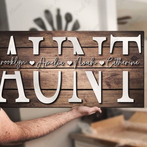 Benutzerdefinierte Tante Muttertag Kind 3D Name Holzschild personalisierte Muttertag Oma Geschenk Bauernhaus Haus Holzwanddekor