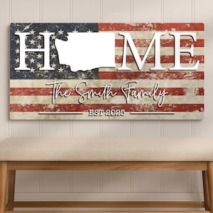 Aangepaste 4 juli Washington kaart houten bord gepersonaliseerde vlag Amerikaanse familienaam houten huisdecor boerderij muur decor 1776 patriottische kamer bord