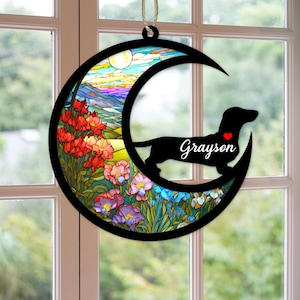 Custom Handmade Name Dachshund Dog Decor, Pet Memorial Suncatcher, Loss Of Pet Sympathy Gift, Engraved Dog Lovers, Dog Lover Gifts