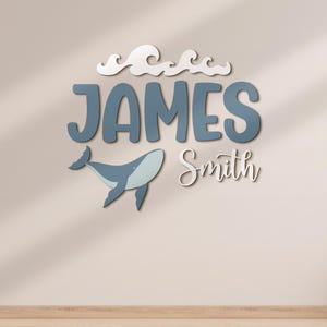 Personalized Cute Whale Wooden Nursery Name Sign Custom Ocean Beach Funny Wall Decor Decoration Baby Shower Unique Girl Kid Room Gift