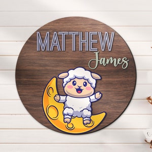 Custom Goat Animal On The Moon Kid 3D Wood Nursery Name Sign Personalized Large Wooden Above Crib Decor Baby Shower Boy Girl Birthday Gift