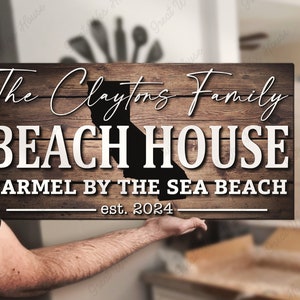 Custom Carmel By The Sea Beach Family Cabin Name Wood Sign Personalized California Beach Wooden Established Wedding Anniversary Home Decor
