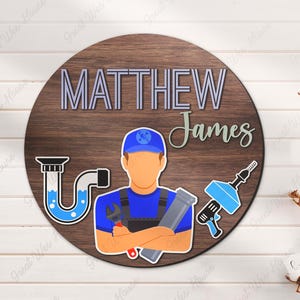 Custom Plumbing Wood Nursery Name Sign Personalized Plumber Wooden Above Crib Decor Birthday Gift Worker Repair Service Name Sign