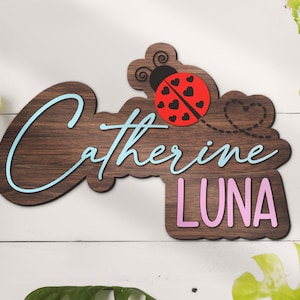 Custom Ladybug 3D Wooden Nursery Name Sign Personalized Ladybird Wood Home Crib Decoration Baby Shower Birthday Boy Girl Kid Room Decor Gift
