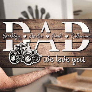 Custom Farm Tractor Driver Dad Kids Name Sign Personalized Equipment Machines Agricultural Father Day Papa Gift Farmhouse Home Wooden Decor
