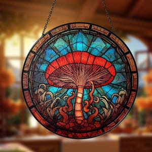 Apanhador de sol de cogumelo de vitral, tapeçarias de janela de cogumelo, decoração de casa, decoração de cogumelo, presente para amantes de cogumelo, decoração de casa nova
