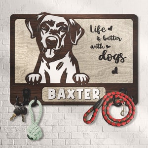 Custom Wooden Leash Holder For Wall Personalized Labrador Retriever Paw Print Key Holder Mudroom Leash Hanger Engagement Gift Dog Wall Decor