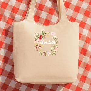 Custom Emboidered Tote Bag, Hand Embroidered Canvas Tot, Custom Tote Bag, Floral Tote Bag, Aesthetic Tote for Women, Vintage Style Tote Bag