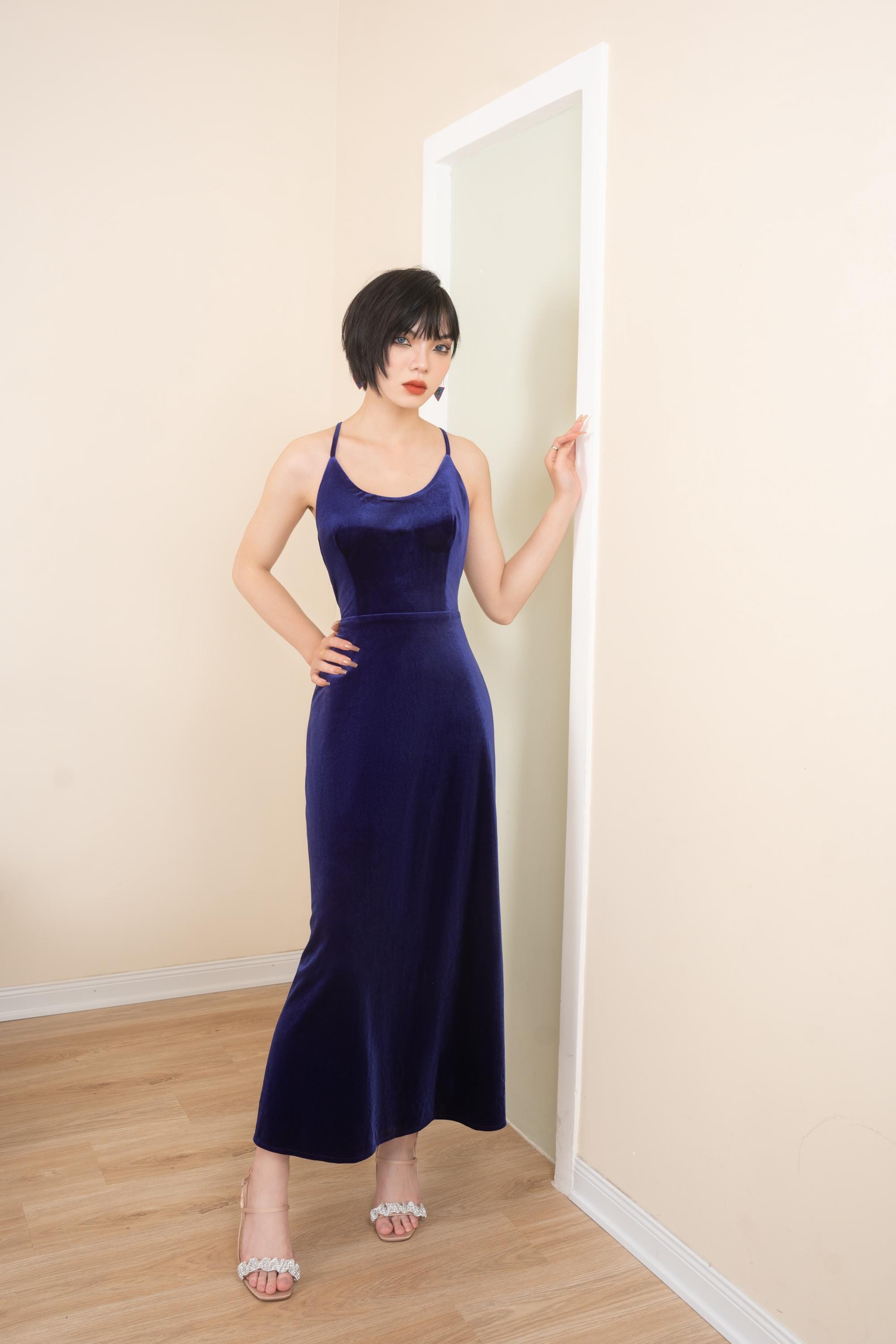 green emerald velvet dress Berylove Women Navy Halter Formal Dress Sheath Backless Maxi Evening Dress with Slit, Navy / US16W main image 1