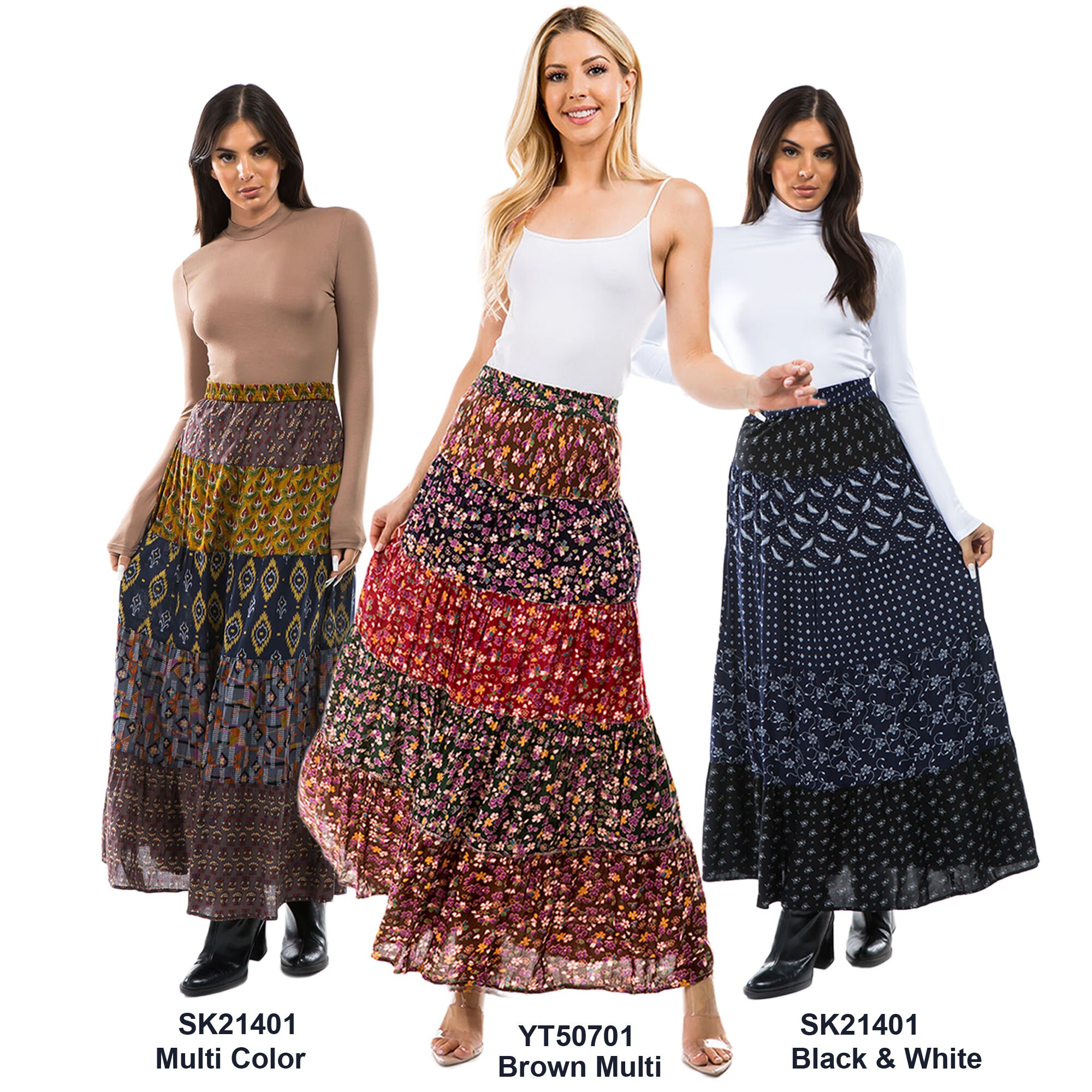 Young Threads Multi Patchwork Boho Maxi A line skirts