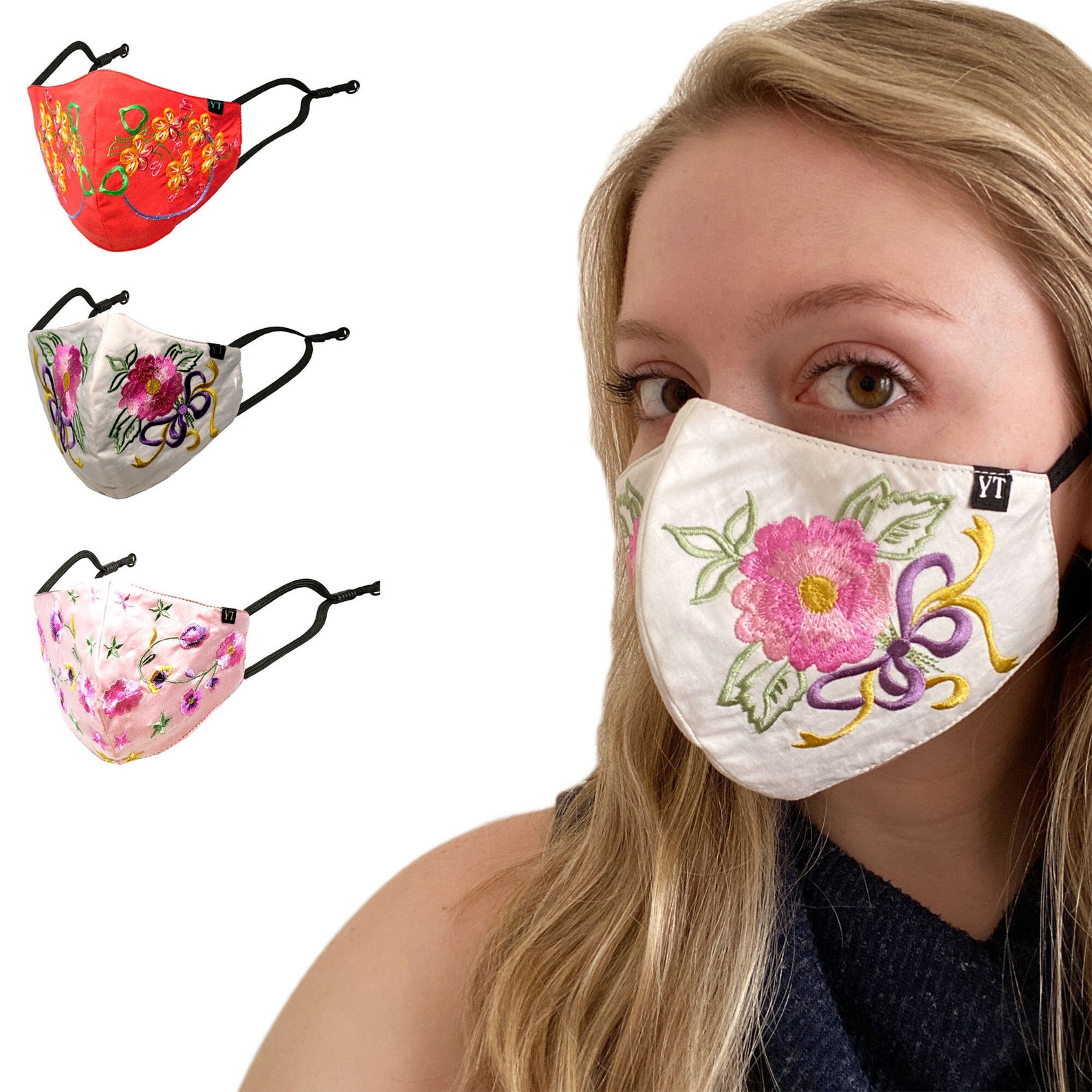 Young Threads Embroidered Masks for Women Pack of 3 Cotton Etsy