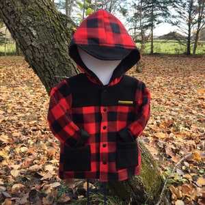 Kids Lumberjack Jacket, Red Buffalo Plaid Coat, Polar Fleece Boys Jacket, Girls Jacket, Unisex Parka Jacket, Polar and Cotton Coat, Handmade