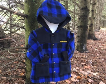 Kids lumberjack jacket, Long sleeves blue buffalo plaid coat, Boys jacket, Girls jacket, Unisex parka jacket, Polar & cotton coat, Handmade