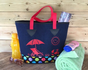 Tote bag, Beach bag, Blue denim carrying bag, Overnight Bag, Reusable Grocery bag, Foldable bag, Hobby, Market Tote, Shopping bag, Handmade