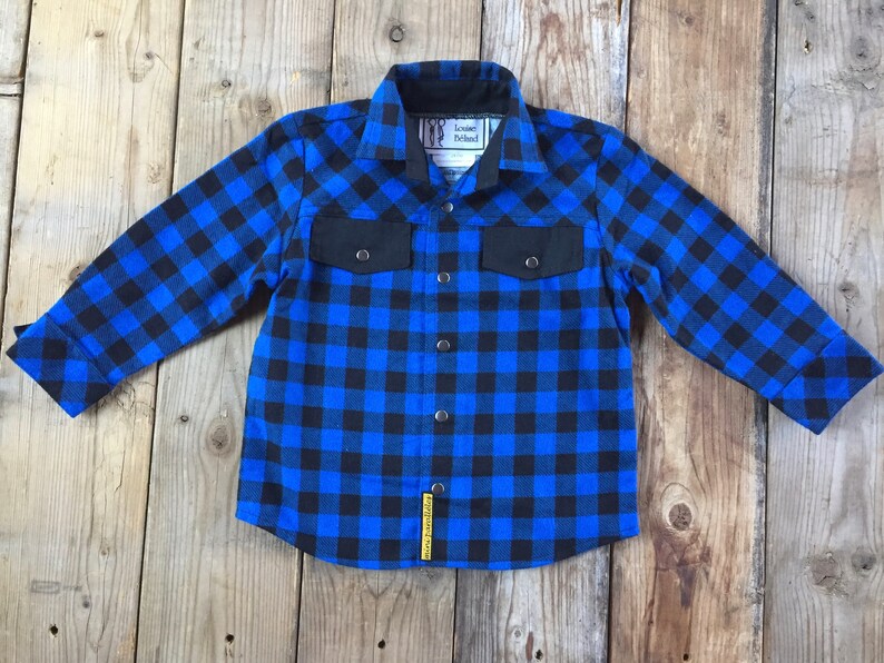 Kids lumberjack shirt, Long sleeves blue buffalo plaid shirt, Boys shirt, Girls shirt, Country shirt, Flannel shirt, Cotton shirt, Handmade image 3