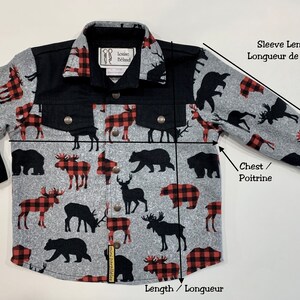 Kids lumberjack shirt, Button up shirt, Boys shirt, Country shirt, Western shirt, Moose, deer, bear pattern, Flannel shirt, Gift, Handmade image 8