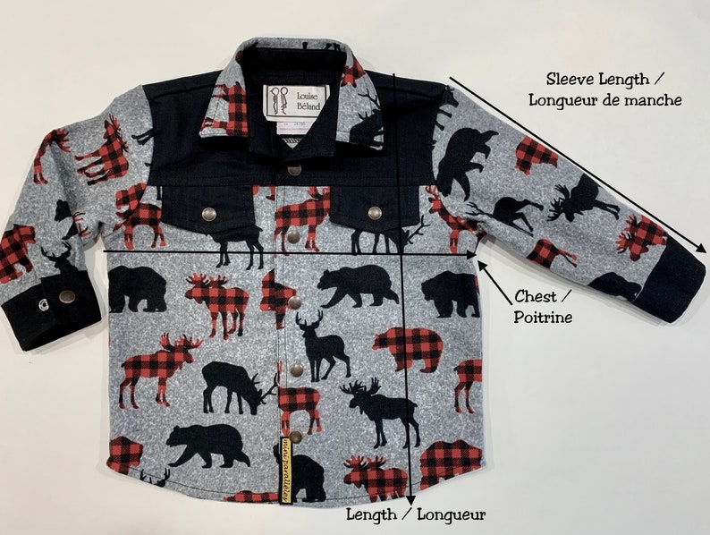 Kids lumberjack shirt, Button up shirt, Boys shirt, Country shirt, Western shirt, Moose, deer, bear pattern, Flannel shirt, Gift, Handmade image 8