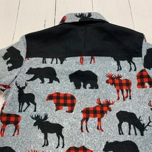 Kids lumberjack shirt, Button up shirt, Boys shirt, Country shirt, Western shirt, Moose, deer, bear pattern, Flannel shirt, Gift, Handmade image 3