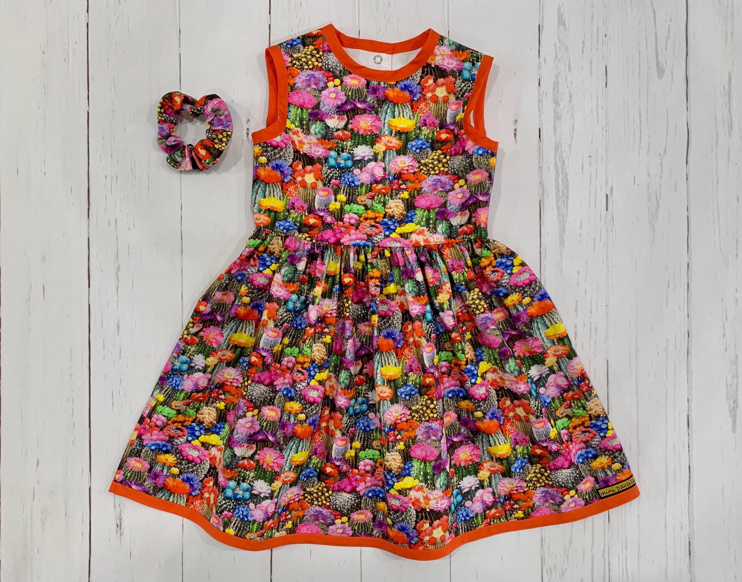 Handmade Girls Cotton Dress, Flowering Cactus Print, Matching Scrunchie -  Etsy