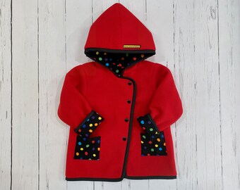 Girls polar jacket, Red polar fleece jacket with cotton lining, Toddler polar fleece, Pockets, Hoodie, Cotton lining, Girls hoodie, Handmade