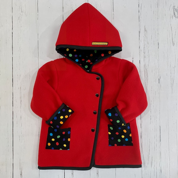 Girls polar jacket, Red polar fleece jacket with cotton lining, Toddler polar fleece, Pockets, Hoodie, Cotton lining, Girls hoodie, Handmade