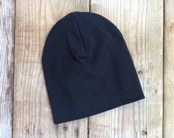 Black Beanie, Stretch beanie, Slouchy beanie for kid, Toddler beanie, Beanie for spring and fall, Unisex Beanie, Cotton/Poly., Handmade