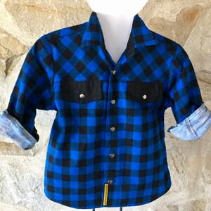 Kids lumberjack shirt, Long sleeves blue buffalo plaid shirt, Boys shirt, Girls shirt, Country shirt, Flannel shirt, Cotton shirt, Handmade image 4