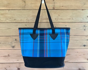 Tote bag with zip, Plaid Purse, Shopping Bag, Reusable tote bag, Colorful carrying bag, Foldable tote bag, Knitting & Project bag, Handmade