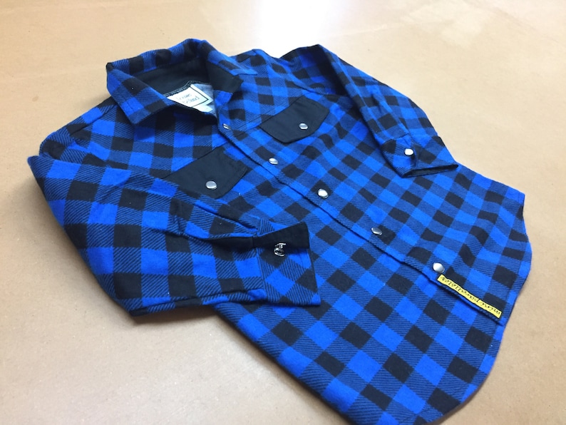 Kids lumberjack shirt, Long sleeves blue buffalo plaid shirt, Boys shirt, Girls shirt, Country shirt, Flannel shirt, Cotton shirt, Handmade image 1