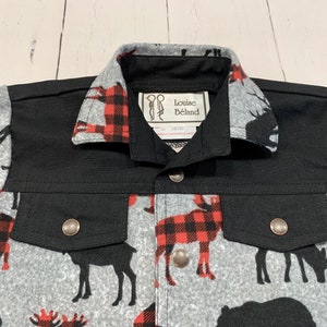 Kids lumberjack shirt, Button up shirt, Boys shirt, Country shirt, Western shirt, Moose, deer, bear pattern, Flannel shirt, Gift, Handmade image 2