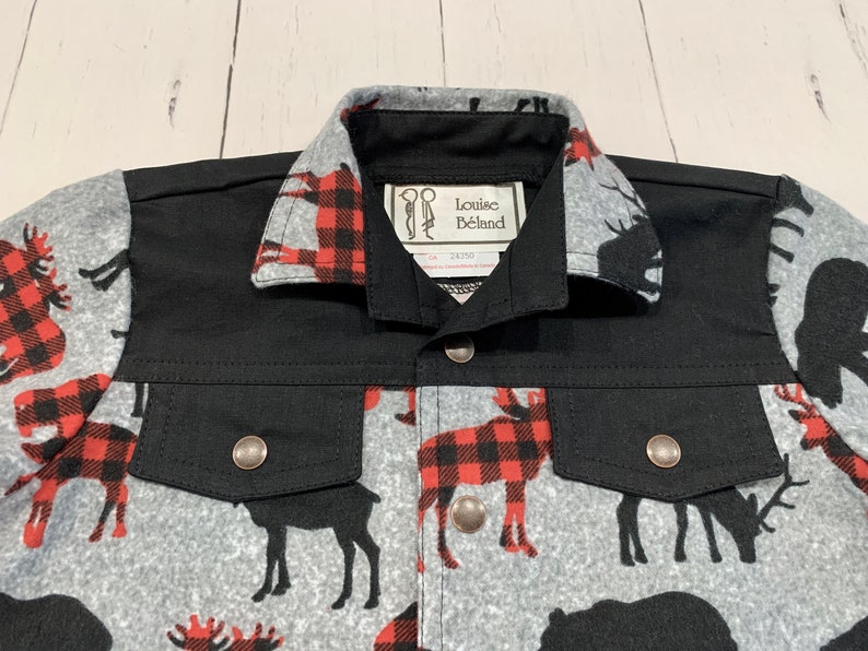 Kids lumberjack shirt, Button up shirt, Boys shirt, Country shirt, Western shirt, Moose, deer, bear pattern, Flannel shirt, Gift, Handmade image 2