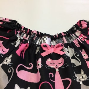 Girls cat dress, Layers ruffle dress, Pink cats design, Boho dress, Short Sleeves, Black dress, 100% cotton, Girls flared dress, Handmade image 5