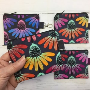 Porte-monnaie, Petite pochette zippée, Jolie échinacée, Petit portefeuille, Mini portefeuille, Portefeuille femme, Sac masque, 4 X 5 pouces, 100% coton, Fait main