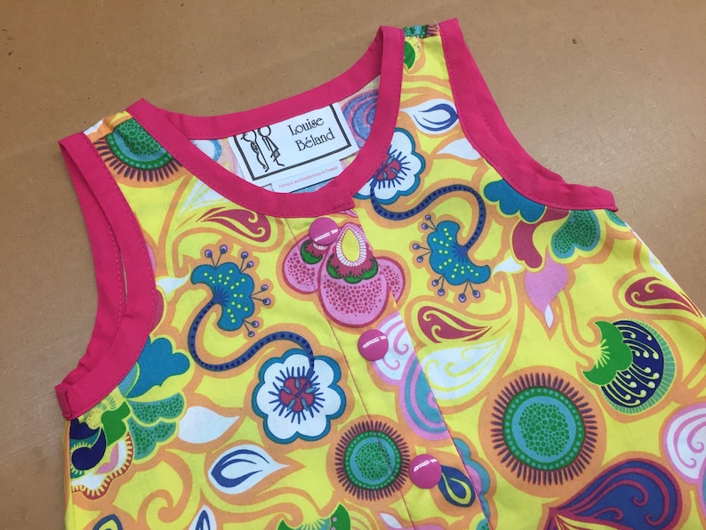 100/% cotton dress for girls Yellow tank dress Girls tank dress with flowers design handmade Yellow and pink sleeveless dress for girls