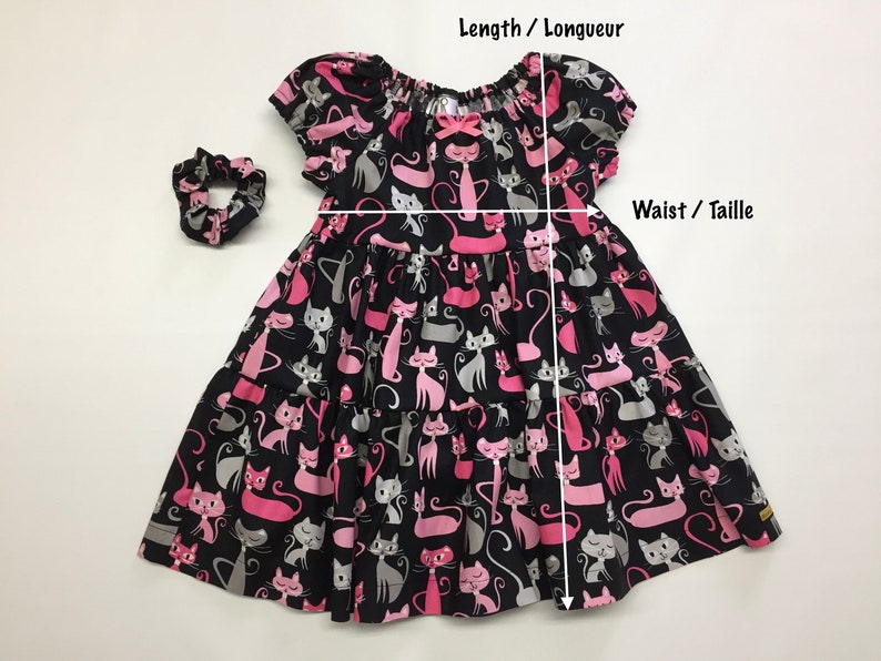 Girls cat dress, Layers ruffle dress, Pink cats design, Boho dress, Short Sleeves, Black dress, 100% cotton, Girls flared dress, Handmade image 9