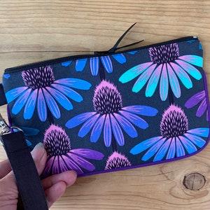 Funda con cremallera para teléfono, Funda para teléfono móvil, Bolsa para teléfono de pulsera con llaveros, Funda para teléfono celular para mujeres, Billetera del teléfono, Patrón de equinácea, Hecho a mano