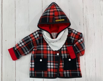 Girls polar jacket, Plaid polar fleece jacket for toddler, Warmer included, Red cotton lining, 2 Pockets, Hoodie, Girls hoodie, Handmade